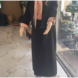 3 PCs set suit black and peach colored flowers design .